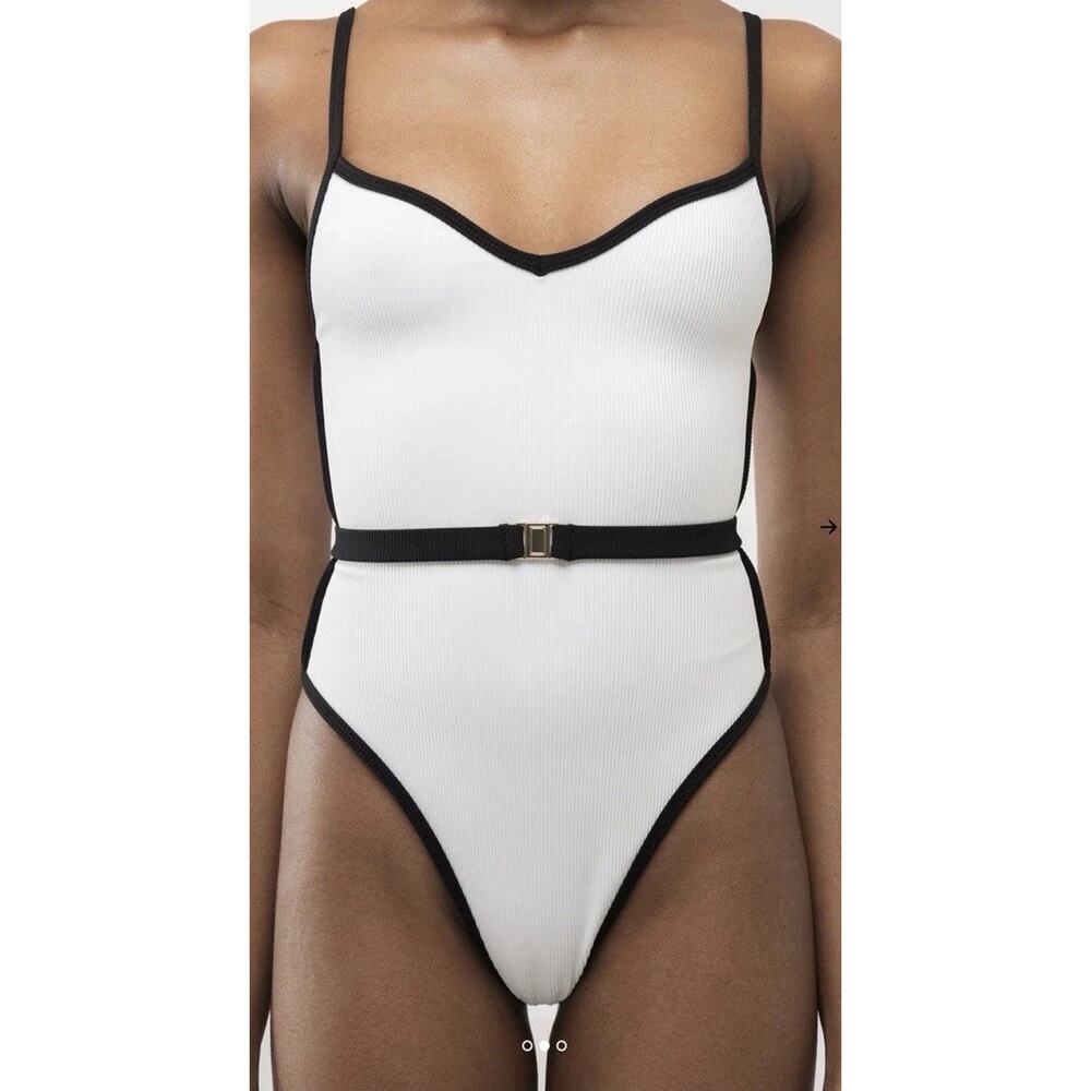 Arakii official Hanna schonberg RETRO SWIMSUIT White Black Belted Sz XS NWT - Picture 3 of 16
